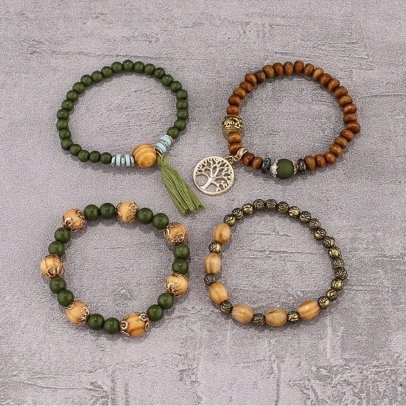 2 LEFT! 4 piece Tree of Life Bohemian Beaded Bracelet Set - Picture 3 of 4